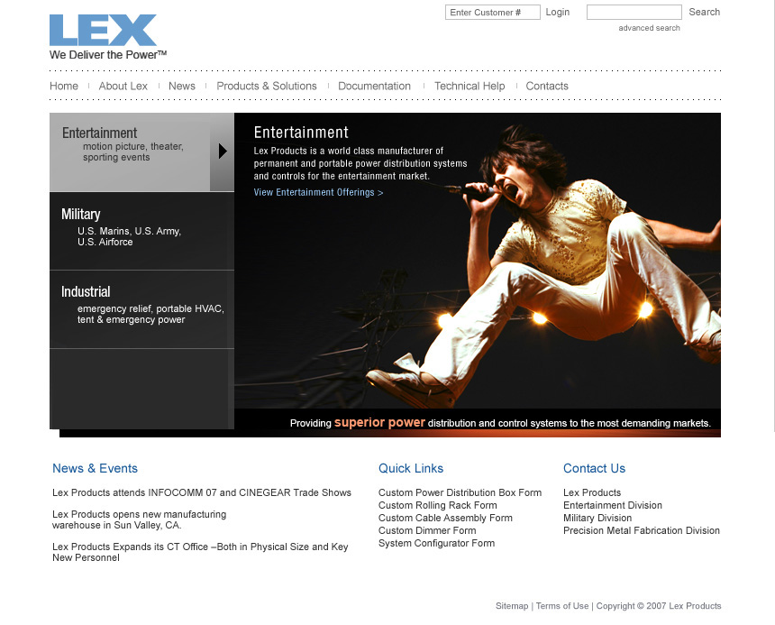 Lex Products Website: Homepage